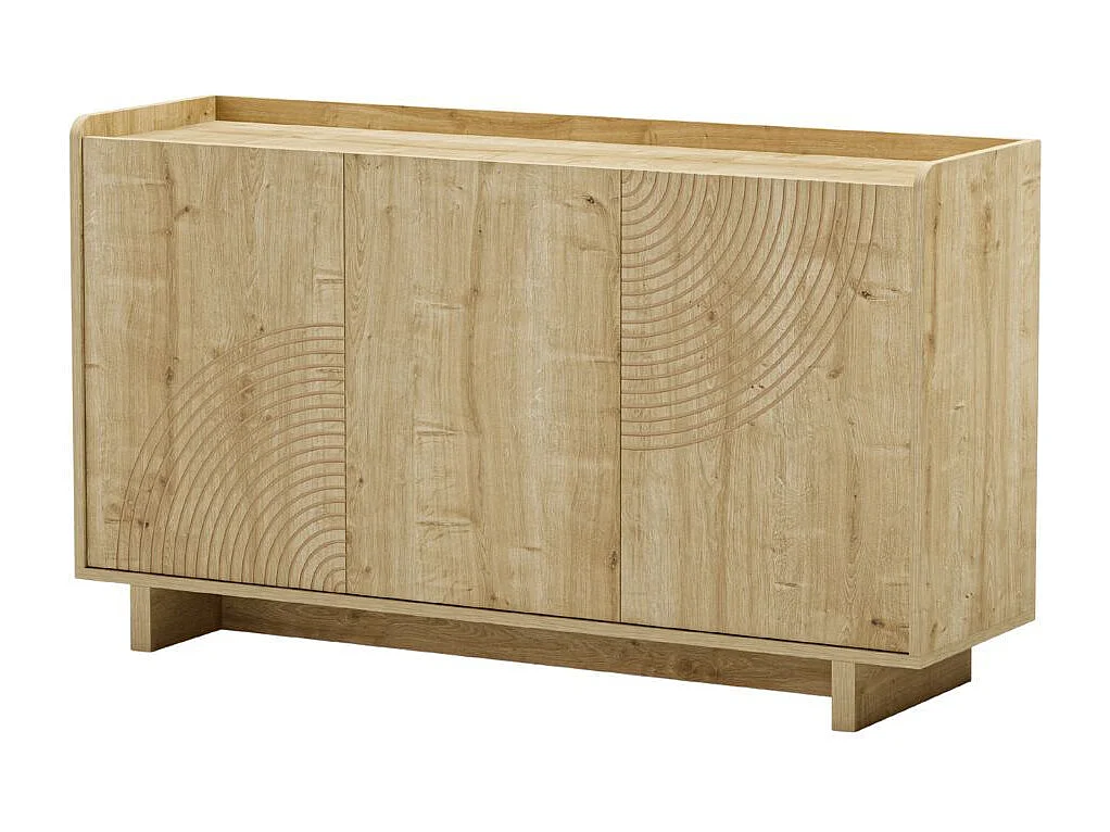 Buffet 3 portes 140cm en mélaminé imitation bois décor relief fraisé - RIAD