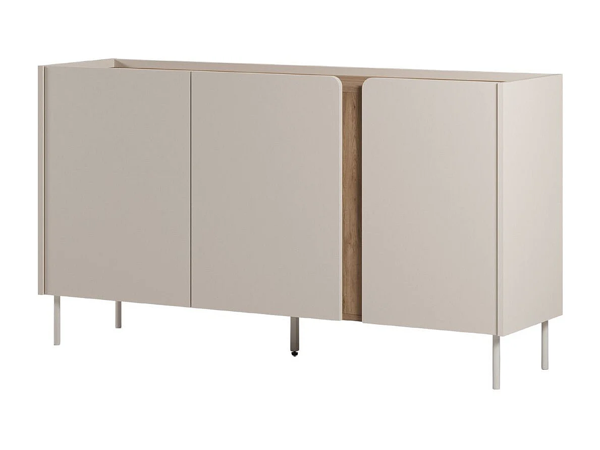 Buffet 3 portes 150cm en mélaminé beige et imitation bois avec découpe graphique bandeau - LIWENN