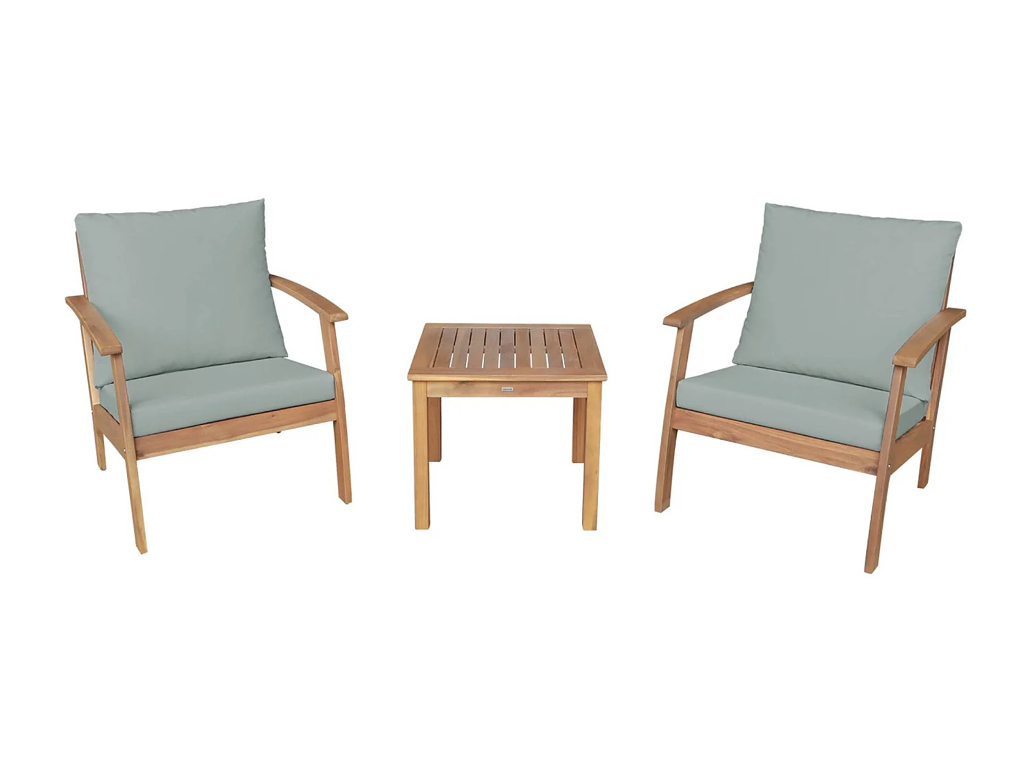 Salon de jardin bois d'acacia 2 places vert de gris -  Fauteuils et table basse - Ushuaïa