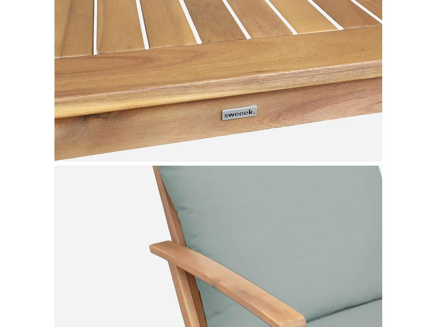 Conjunto de jardín de madera de acacia, 2 plazas verde grisáceo