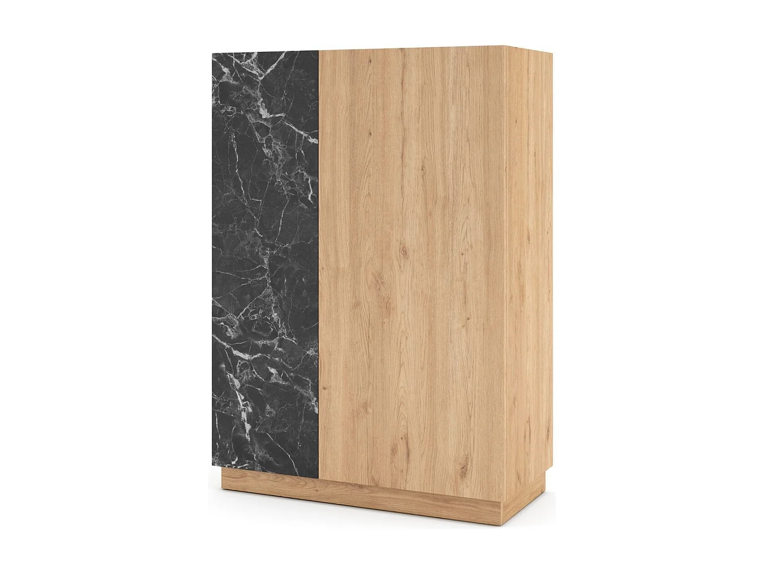 Meuble de rangement 2 portes en mélaminé imitation bois et marbre noir - ODALYS