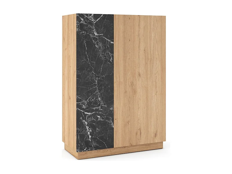 Meuble de rangement 2 portes en mélaminé imitation bois et marbre noir - ODALYS