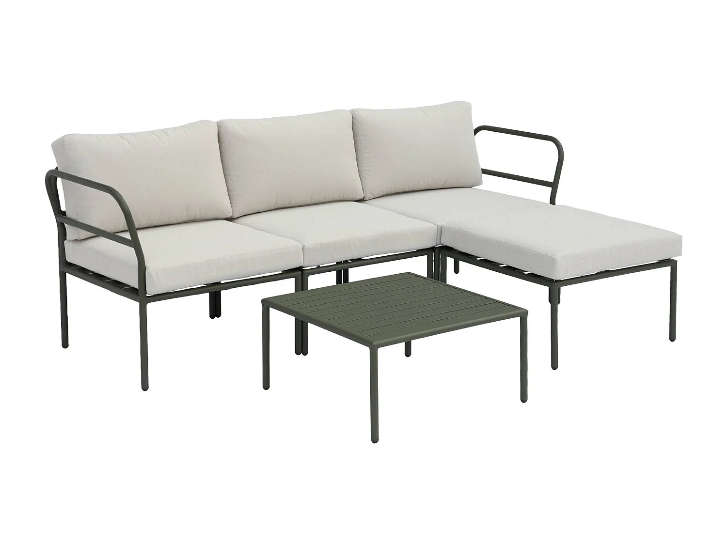 Conjunto de jardín modular de aluminio, 4 plazas verde kaki
