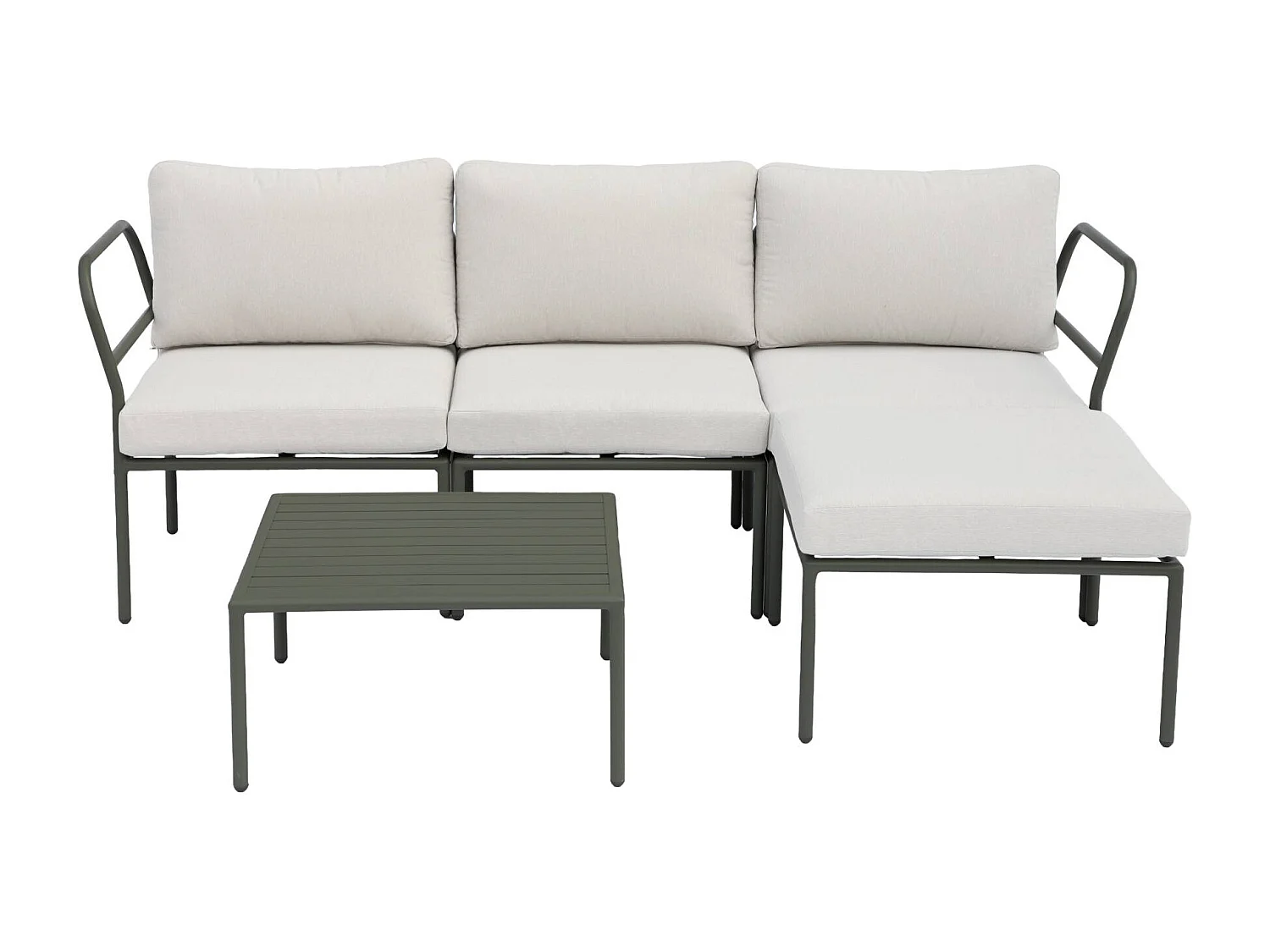 Conjunto de jardín modular de aluminio, 4 plazas verde kaki