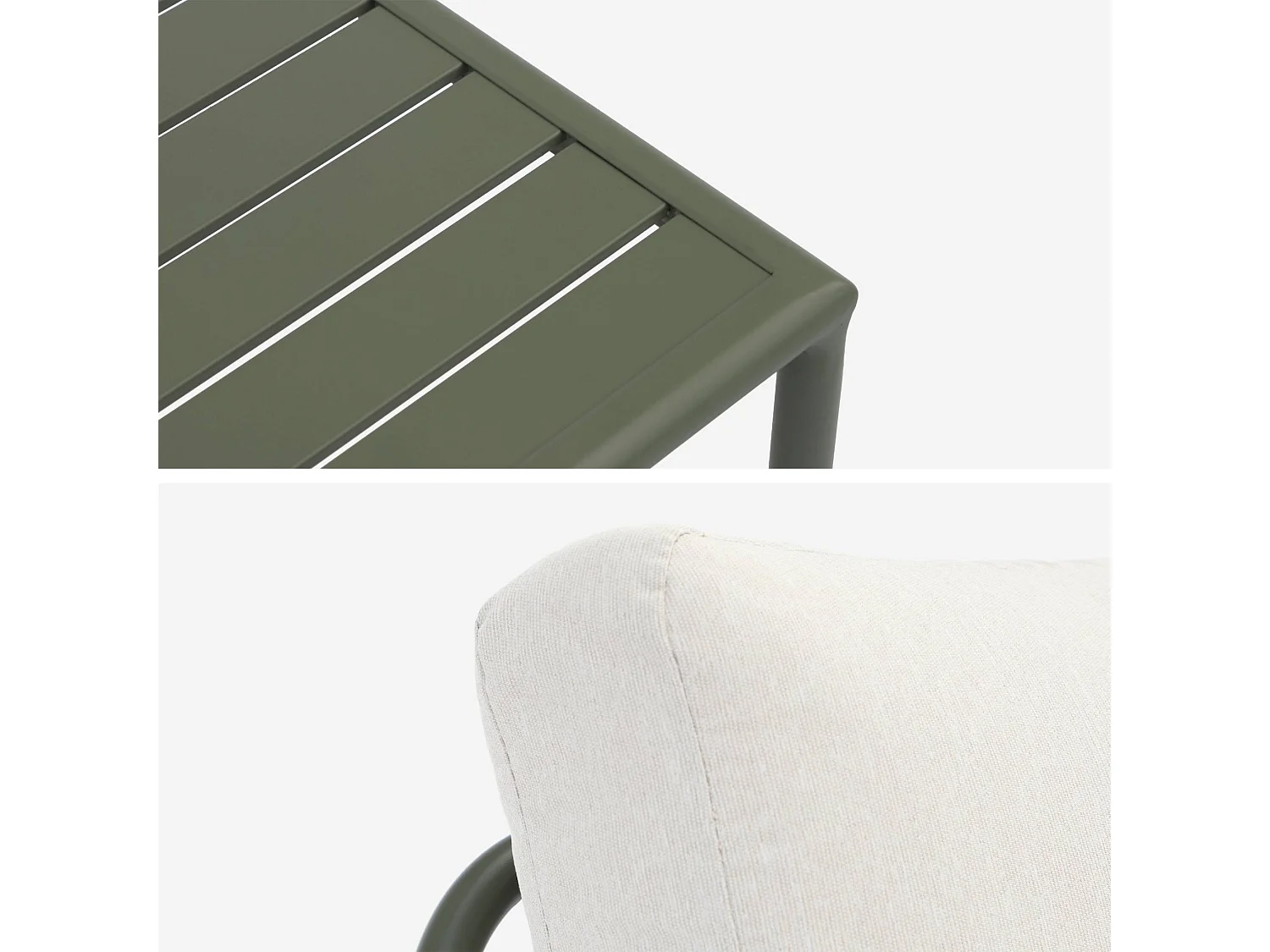 Conjunto de jardín modular de aluminio, 4 plazas verde kaki