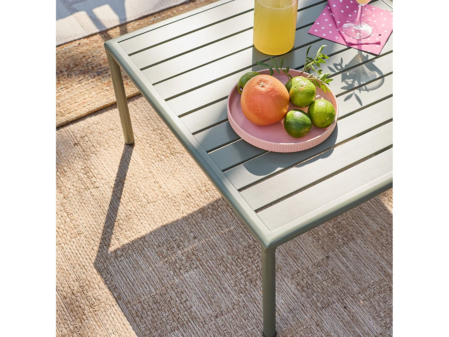 Conjunto de jardín modular de aluminio, 4 plazas verde kaki