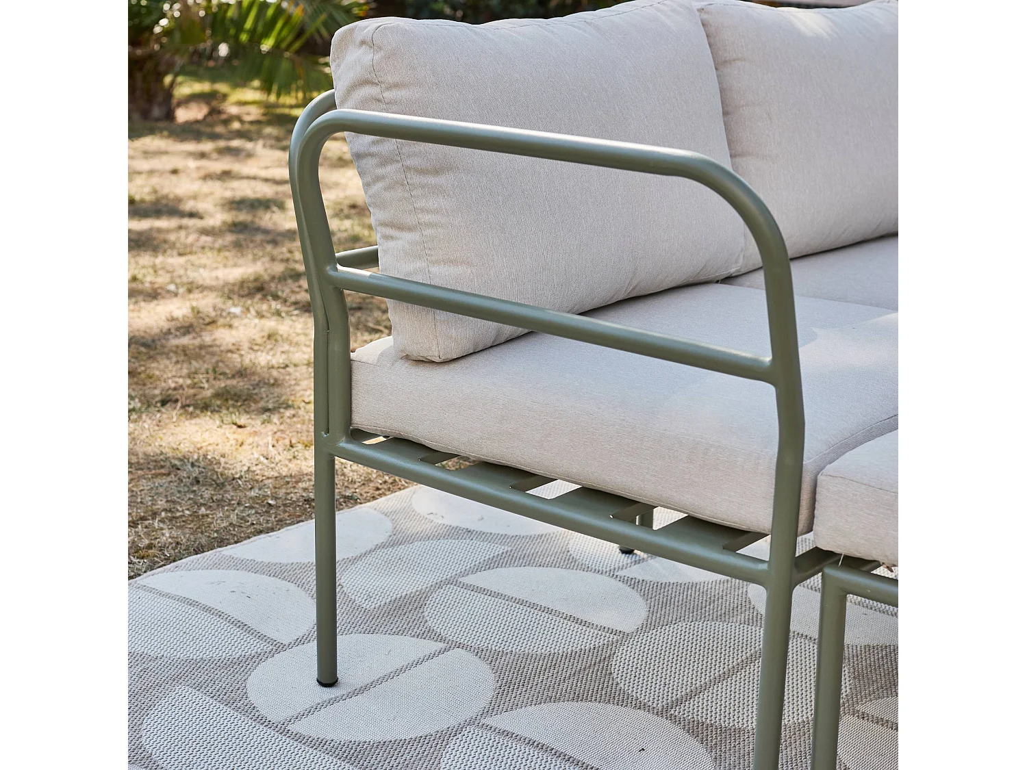 Conjunto de jardín modular de aluminio, 4 plazas verde kaki