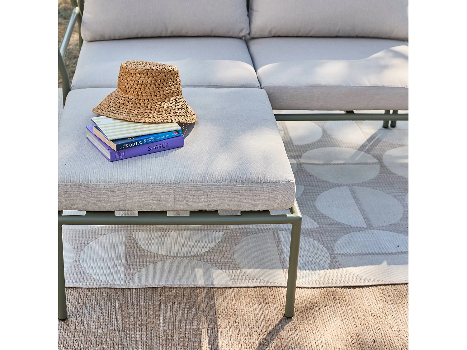 Conjunto de jardín modular de aluminio, 4 plazas verde kaki