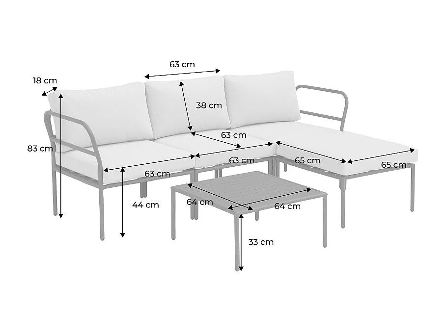 Conjunto de jardín modular de aluminio, 4 plazas verde kaki