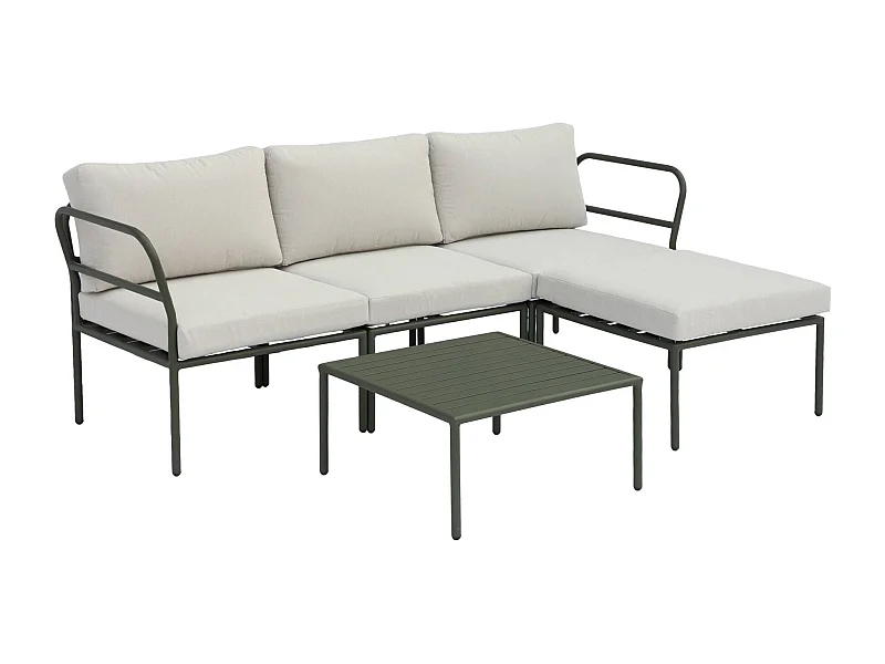 Conjunto de jardín modular de aluminio, 4 plazas verde kaki
