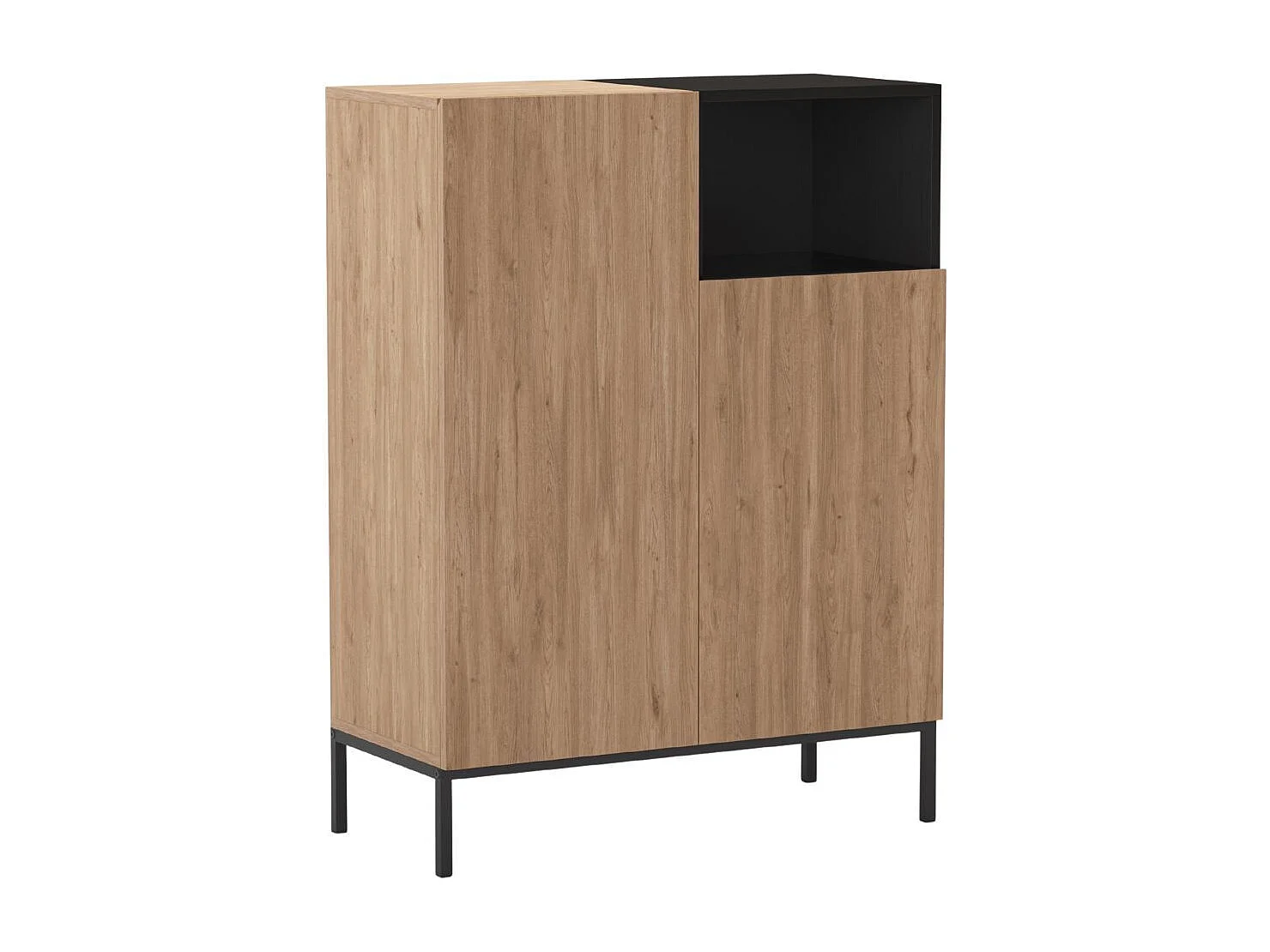 Meuble de rangement 2 portes en mélaminé imitation bois et noir piètement métal laqué noir - CALLAS