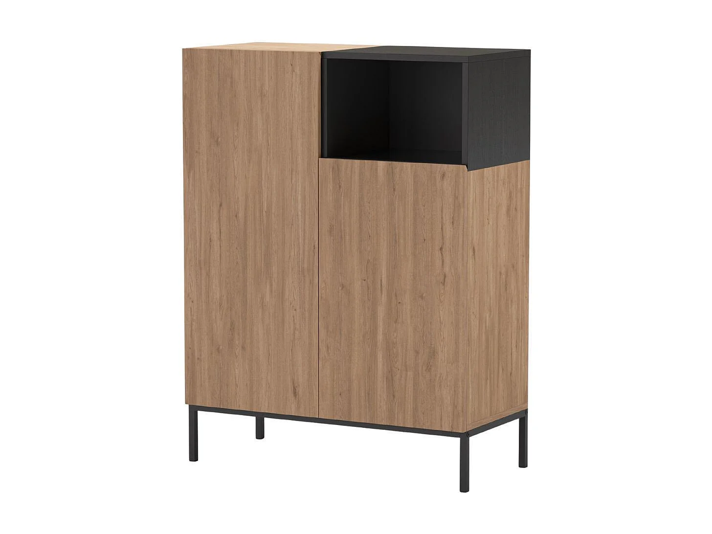 Meuble de rangement 2 portes en mélaminé imitation bois et noir piètement métal laqué noir - CALLAS