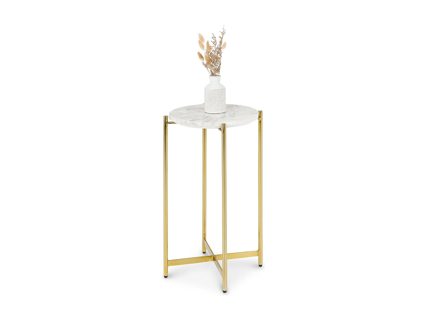 Table d'appoint CRATO H 55 cm Ronde, Plateau en Marbre Couleur Blanc, Bout de Canapé pour Salon Design Chic, Piétement en Métal