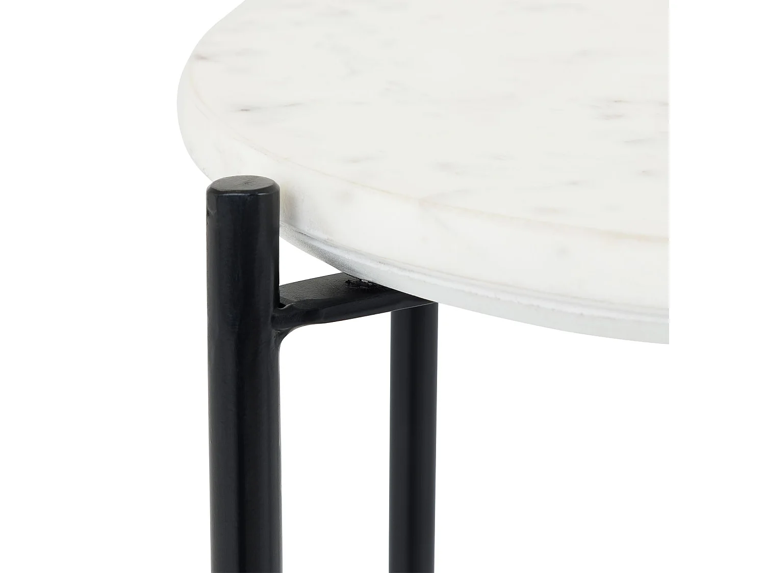 Table d'appoint CRATO H 55 cm Ronde, Plateau en Marbre Blanc, Bout de Canapé pour Salon Design Chic, Piétement en Métal Noir