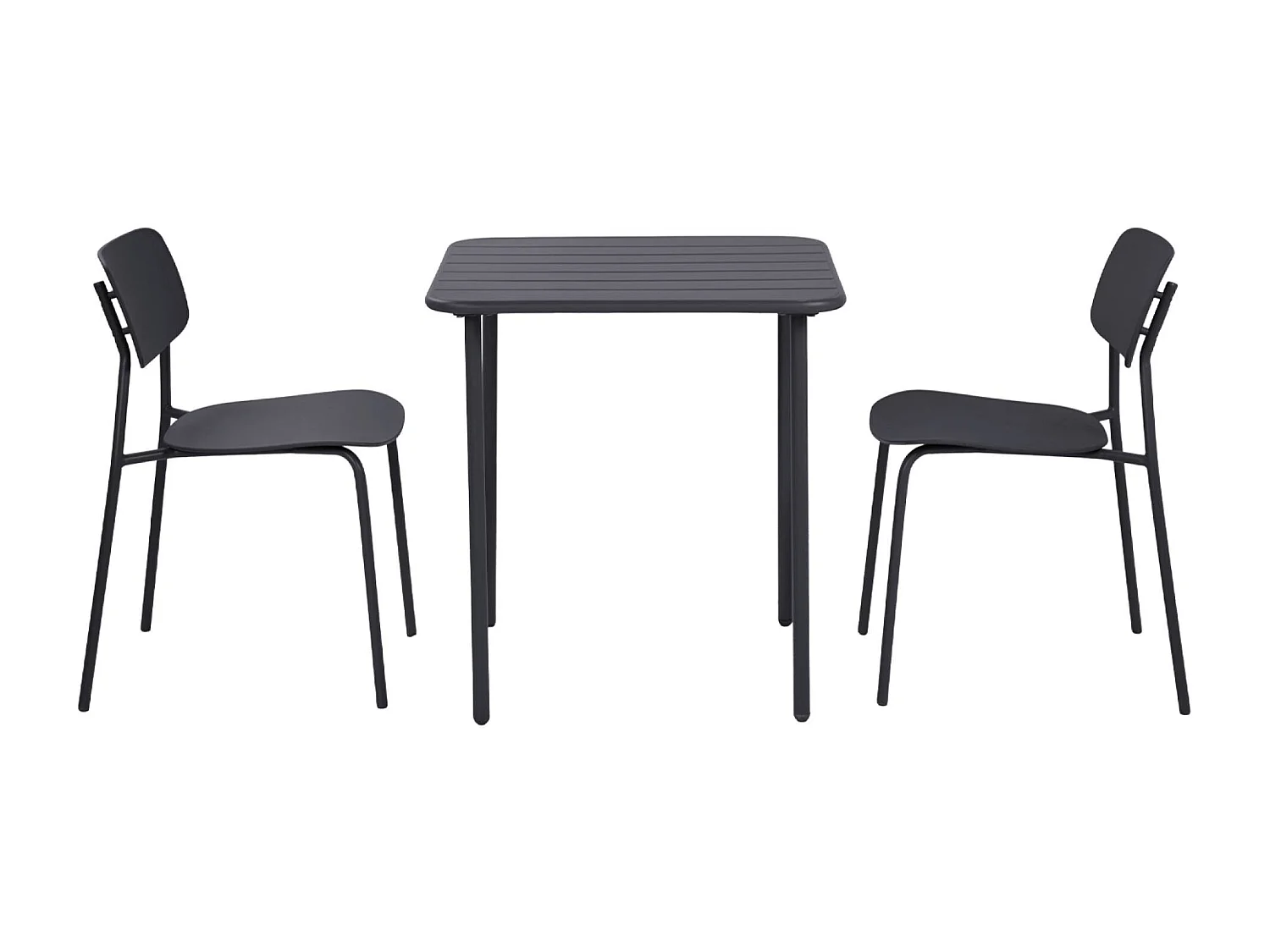 Table de jardin métal + 2 assises anthracite. Amelia + Liva 70 x 70cm