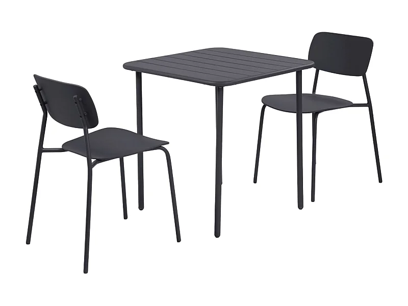 Table de jardin métal + 2 assises anthracite. Amelia + Liva 70 x 70cm