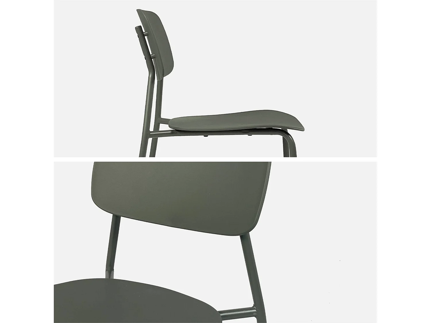 Table de jardin métal + 2 assises kaki. Amelia + Liva 70 x 70cm