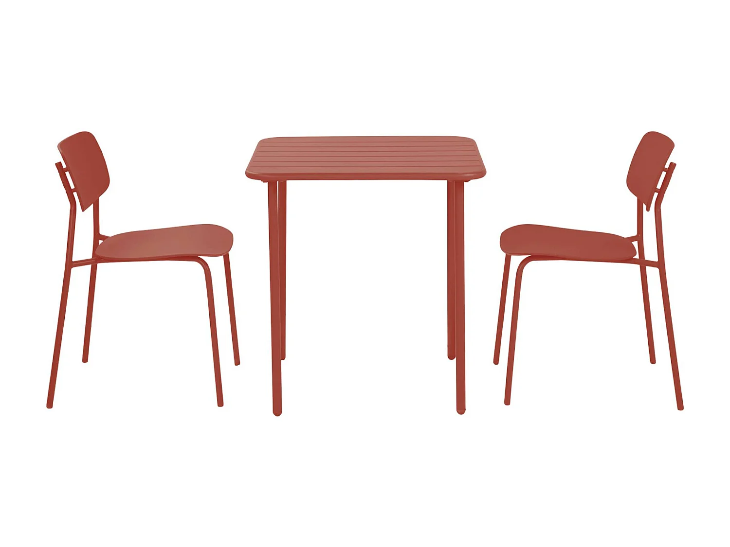 Table de jardin métal + 2 assises terracotta. Amelia + Liva 70 x 70cm