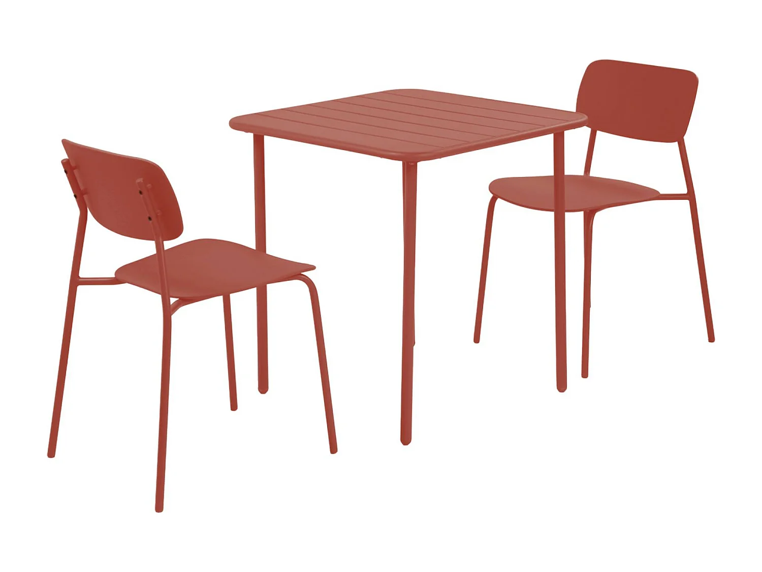 Tavolo da giardino in metallo + 2 sedute, 70cm, terracotta