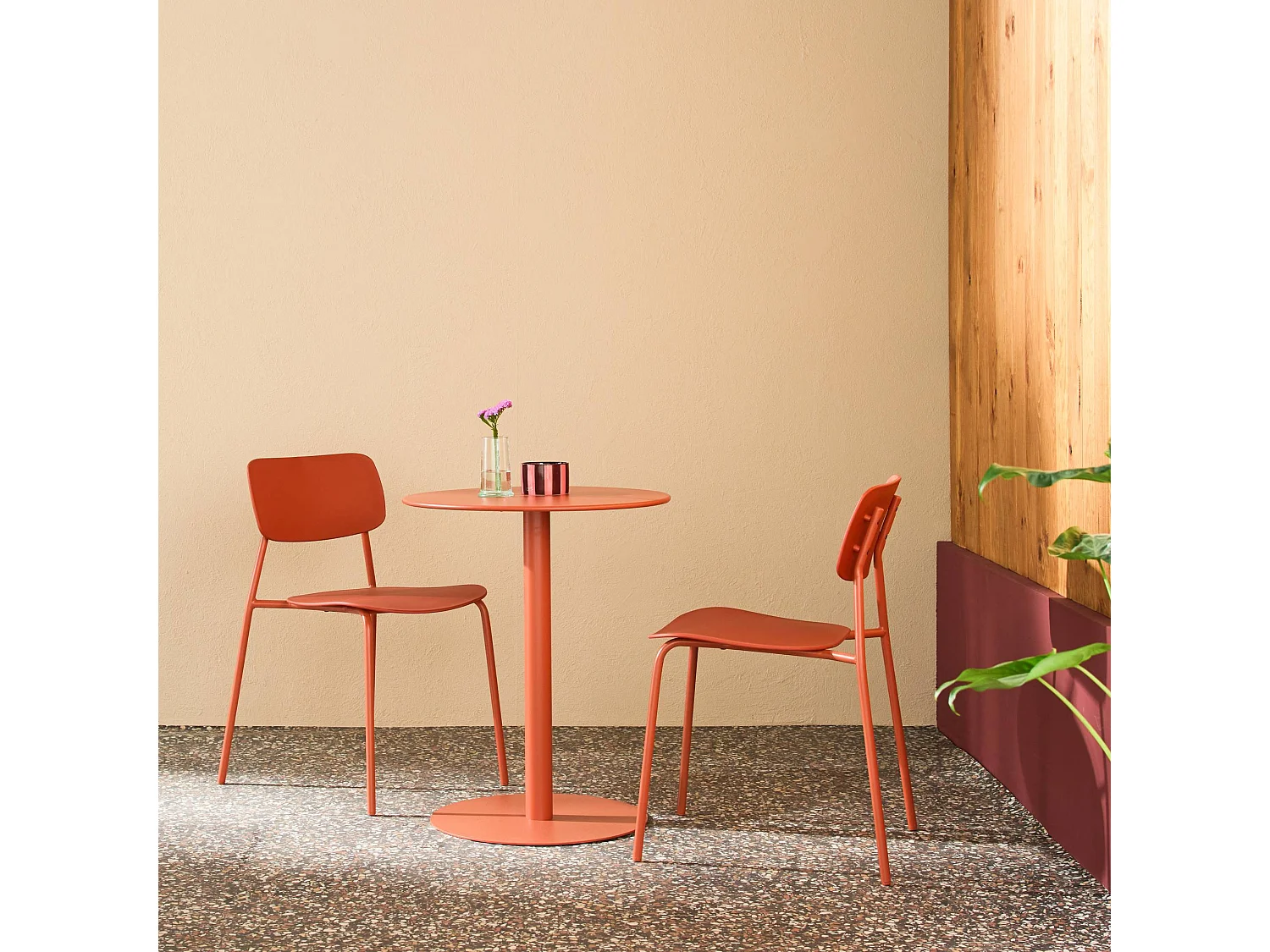 Table de jardin bistrot ronde acier + 2 assises Ø60cm terracotta - Orea + Liva