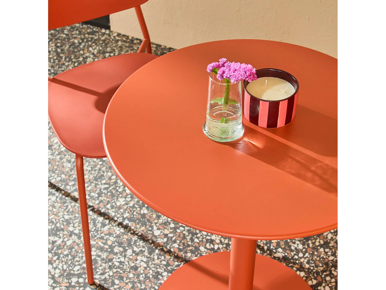 Table de jardin bistrot ronde acier + 2 assises Ø60cm terracotta - Orea + Liva