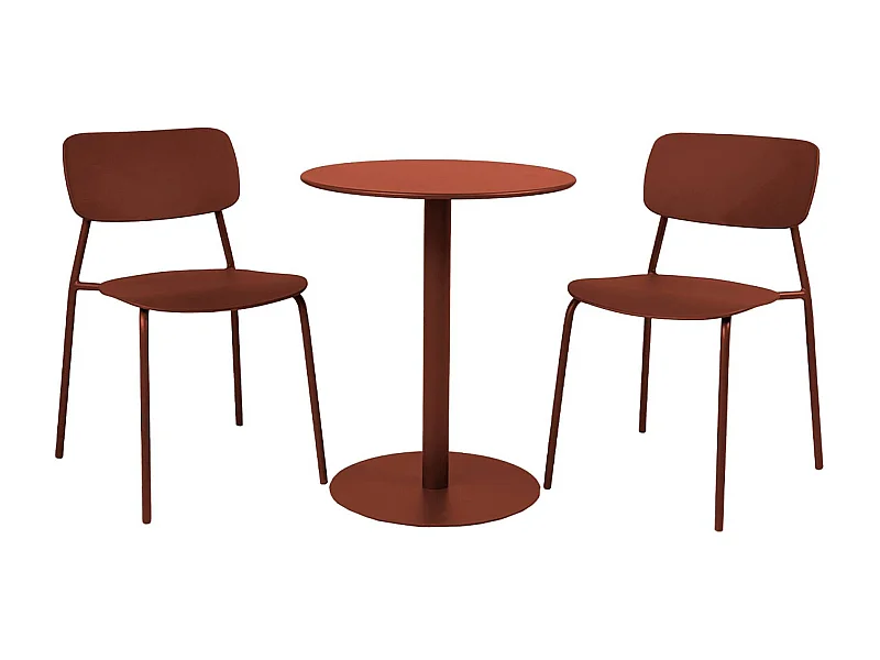Table de jardin bistrot ronde acier + 2 assises Ø60cm terracotta - Orea + Liva