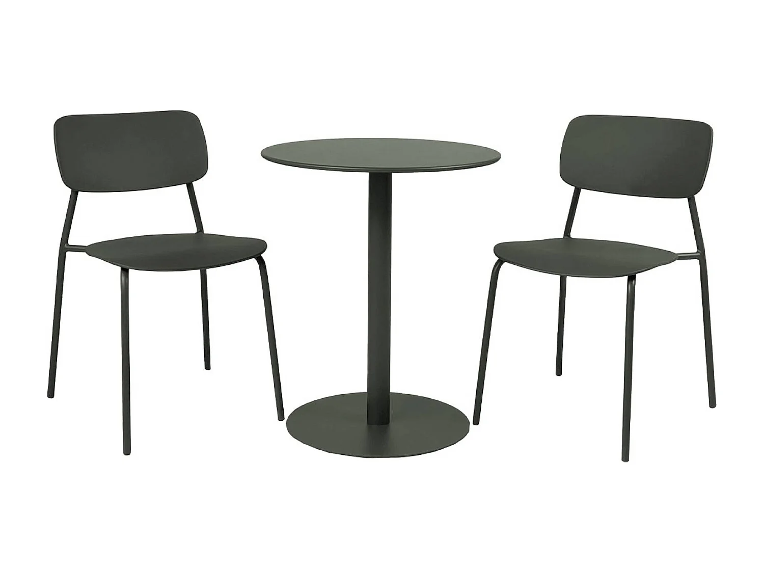 Table de jardin bistrot ronde acier + 2 assises Ø60cm kaki - Orea + Liva