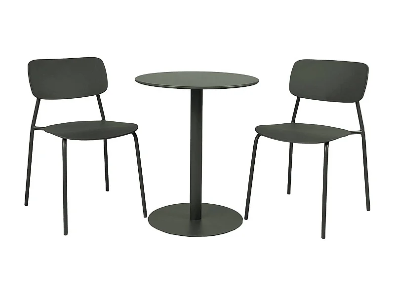 Table de jardin bistrot ronde acier + 2 assises Ø60cm kaki - Orea + Liva