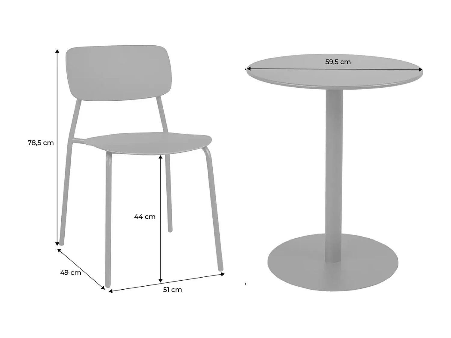 Tavolo da giardino bistrot rotondo in acciaio 2 sedute, 60cm,