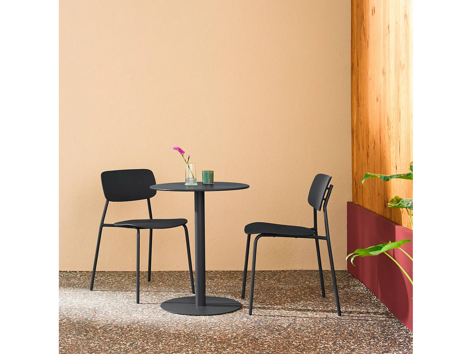 Table de jardin bistrot ronde acier + 2 assises Ø60cm anthracite - Orea + Liva