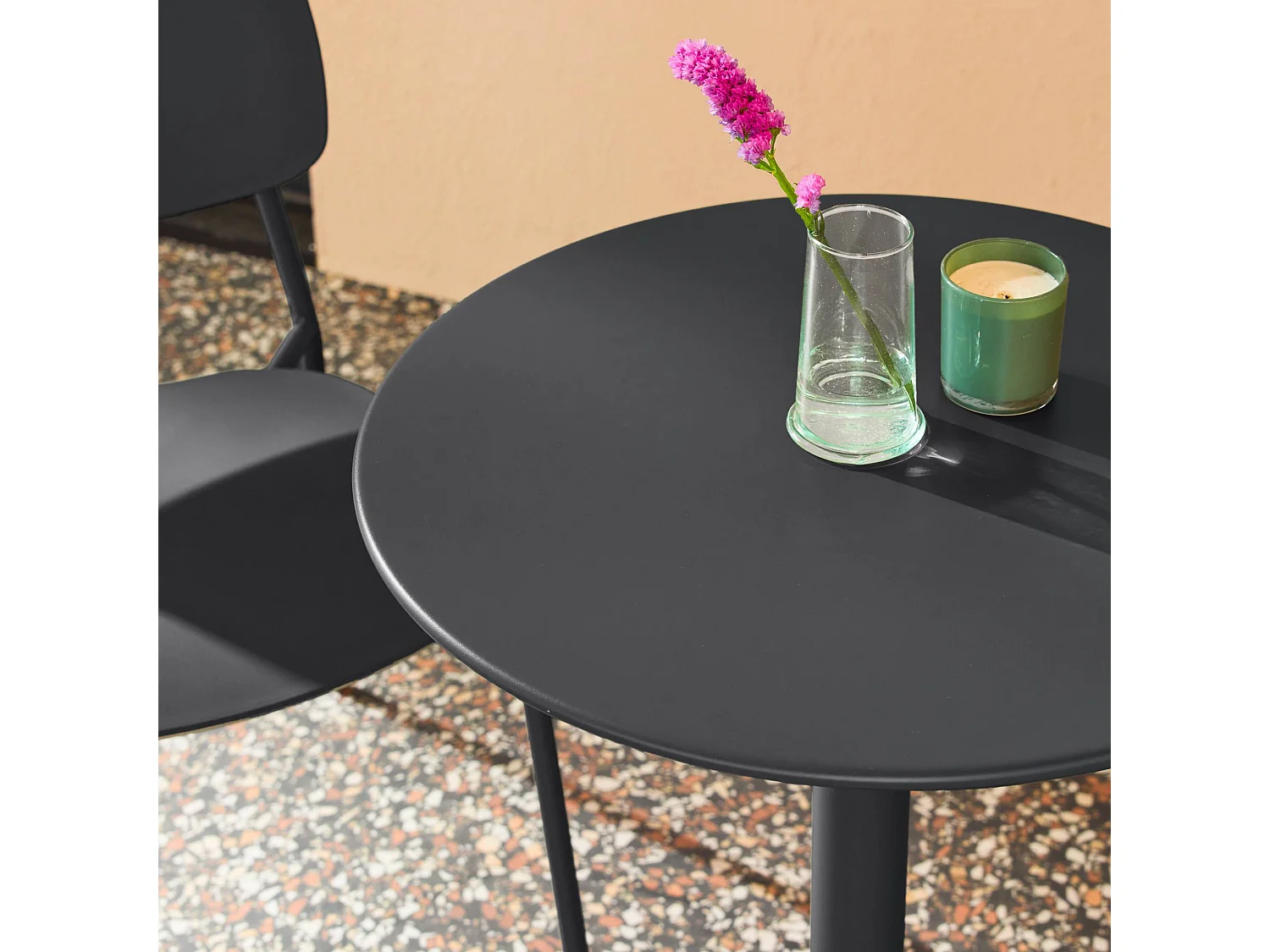 Table de jardin bistrot ronde acier + 2 assises Ø60cm anthracite - Orea + Liva