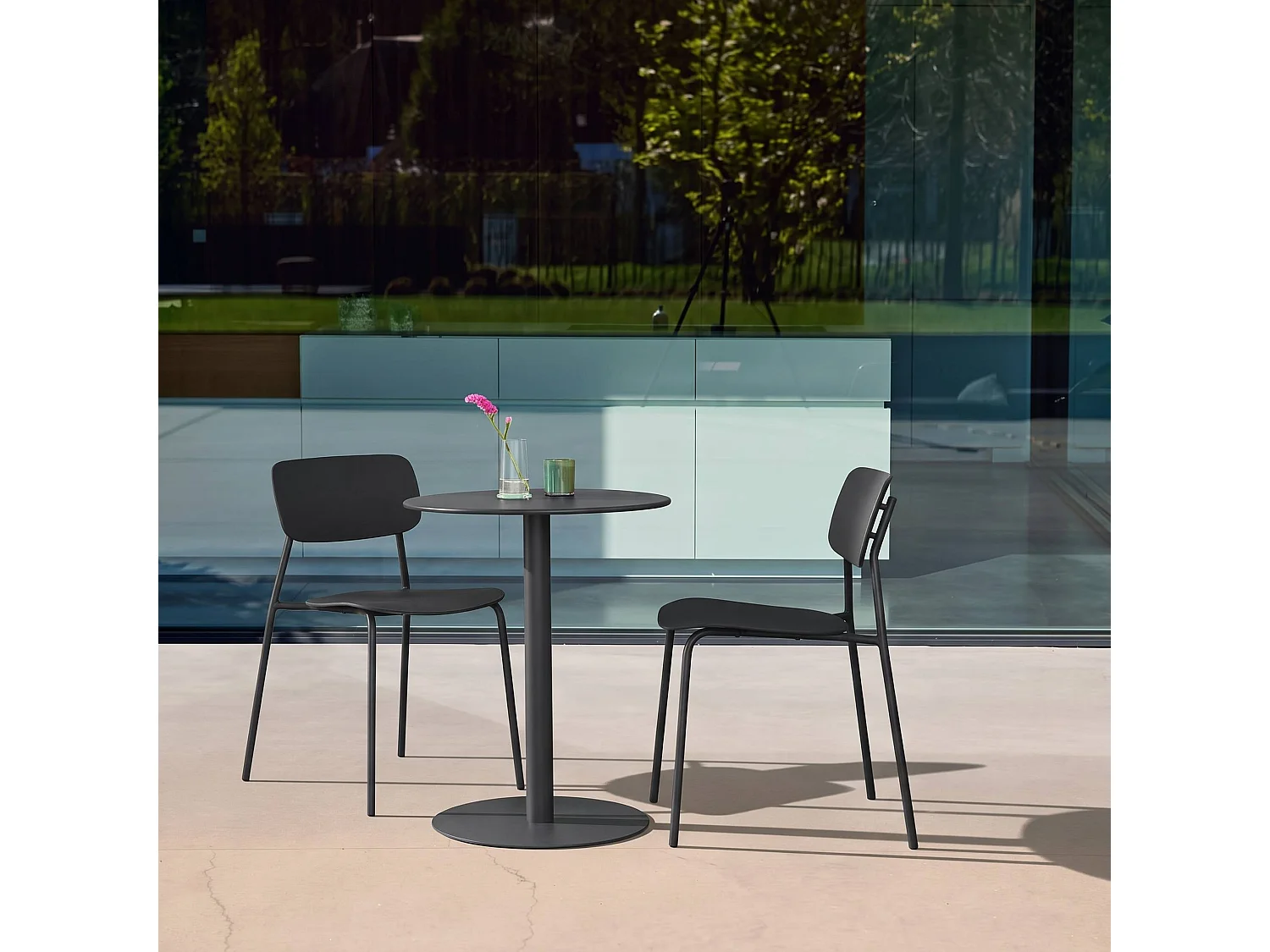 Set tavolo da giardino bistrot rotondo in acciaio con 2 sedie Antracite - 59.5x59.5x72.5 cm
