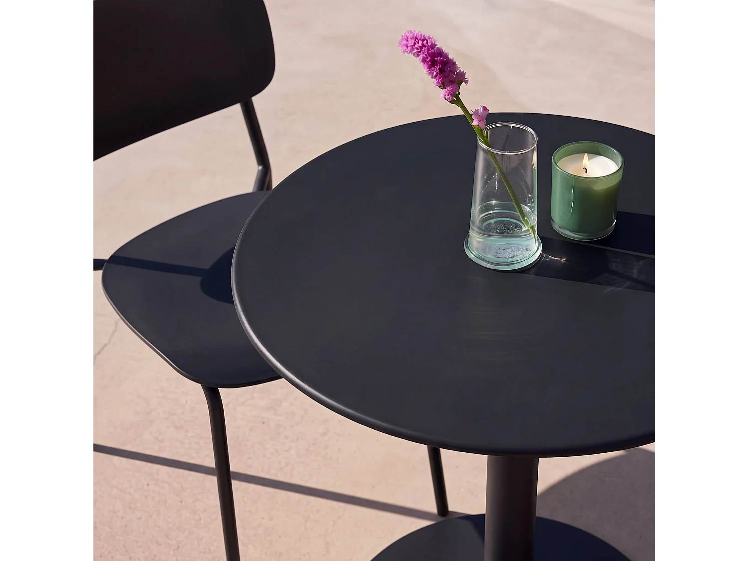 Set tavolo da giardino bistrot rotondo in acciaio con 2 sedie Antracite - 59.5x59.5x72.5 cm