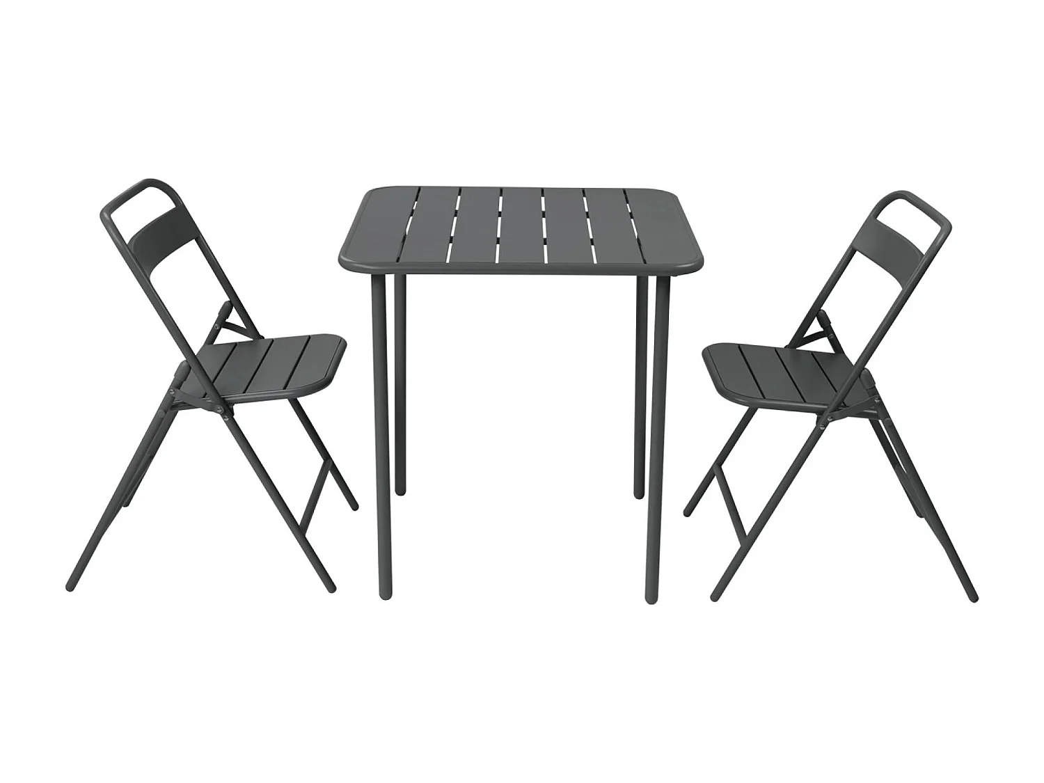 Table de jardin métal + 2 assises anthracite. Amelia 70 x 70 cm