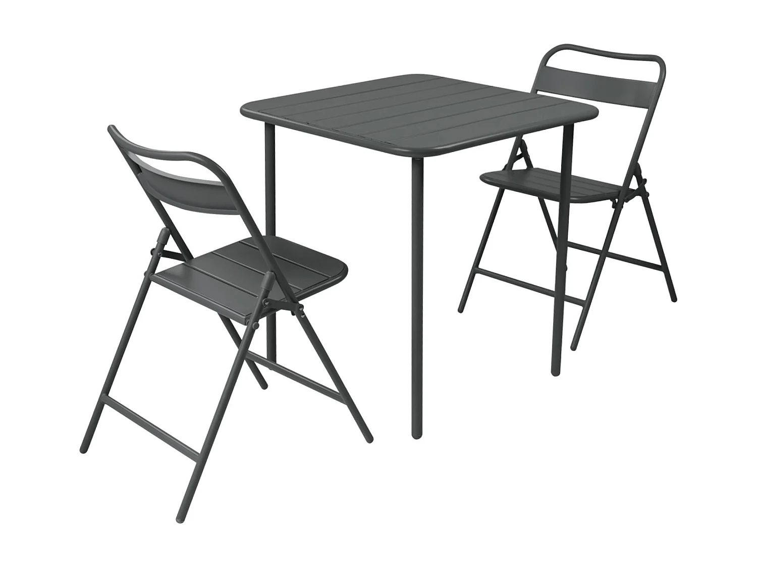 Table de jardin métal + 2 assises anthracite. Amelia 70 x 70 cm