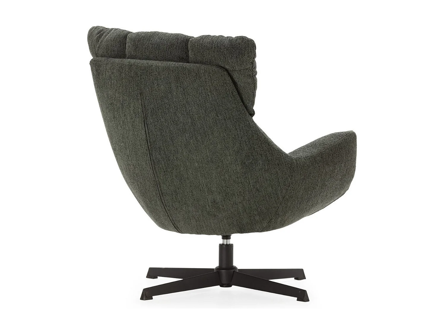 Fauteuil pivotant grand confort en tissu chenillé vert piètement métal laqué noir - LINETTE