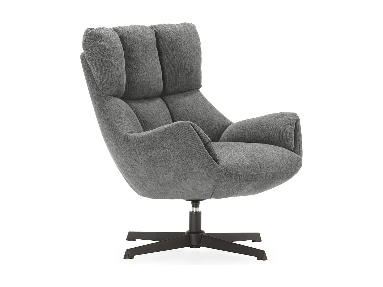 Fauteuil pivotant grand confort en tissu chenillé gris piètement métal laqué noir - LINETTE