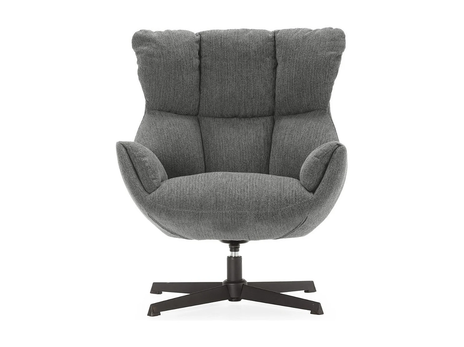 Fauteuil pivotant grand confort en tissu chenillé gris piètement métal laqué noir - LINETTE