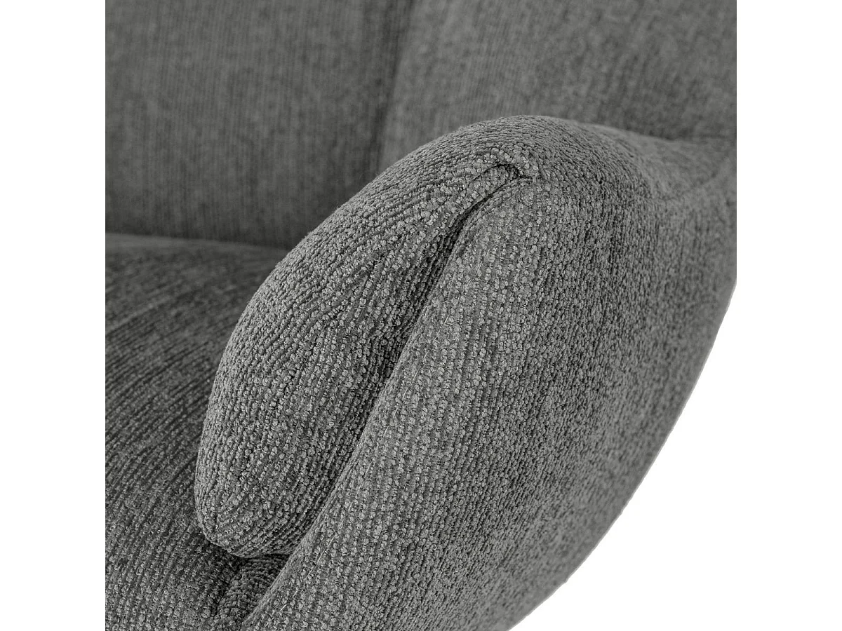 Fauteuil pivotant grand confort en tissu chenillé gris piètement métal laqué noir - LINETTE