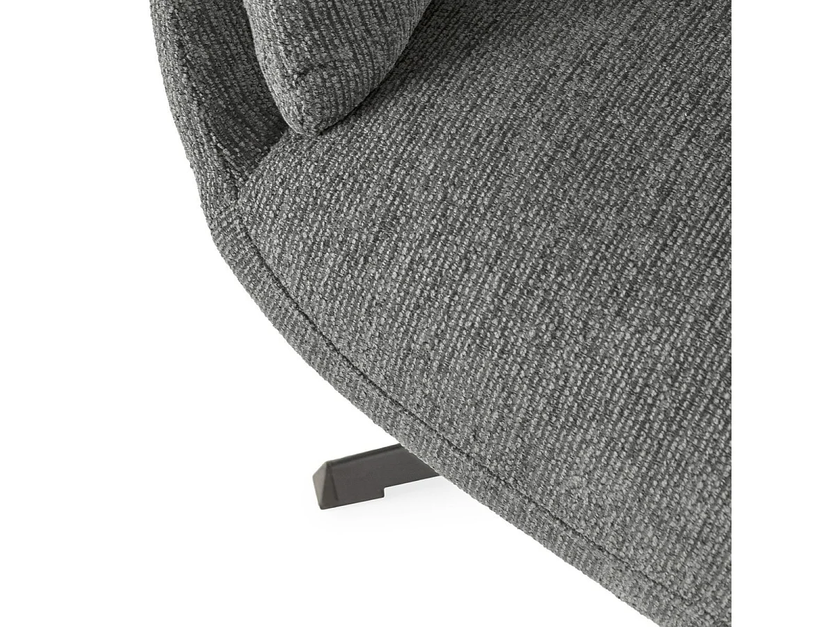 Fauteuil pivotant grand confort en tissu chenillé gris piètement métal laqué noir - LINETTE