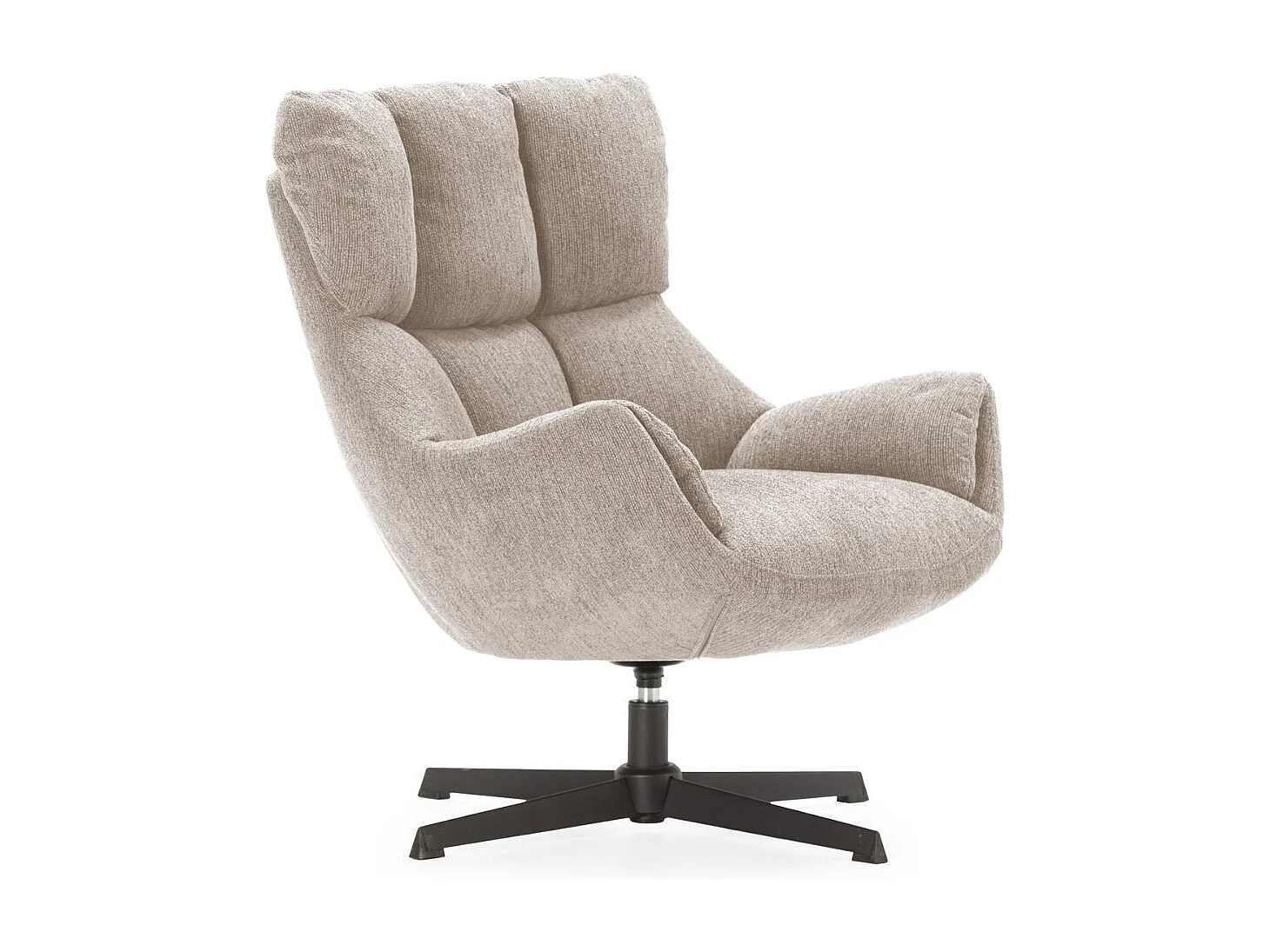Fauteuil pivotant grand confort en tissu chenillé crème piètement métal laqué noir - LINETTE