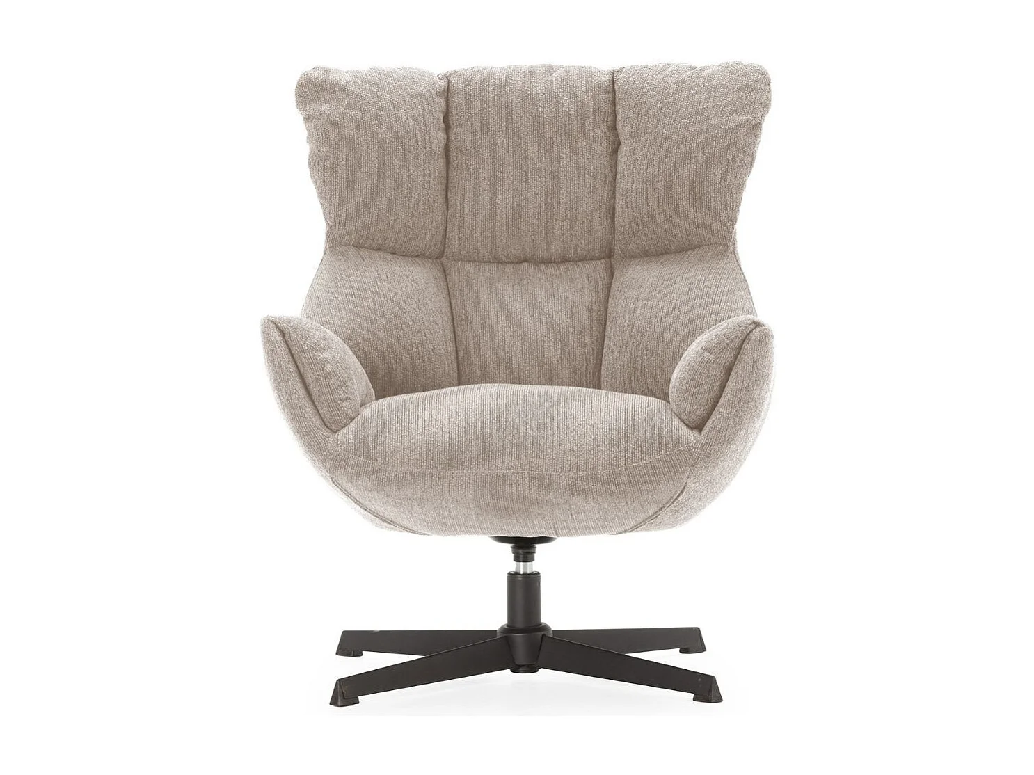Fauteuil pivotant grand confort en tissu chenillé crème piètement métal laqué noir - LINETTE