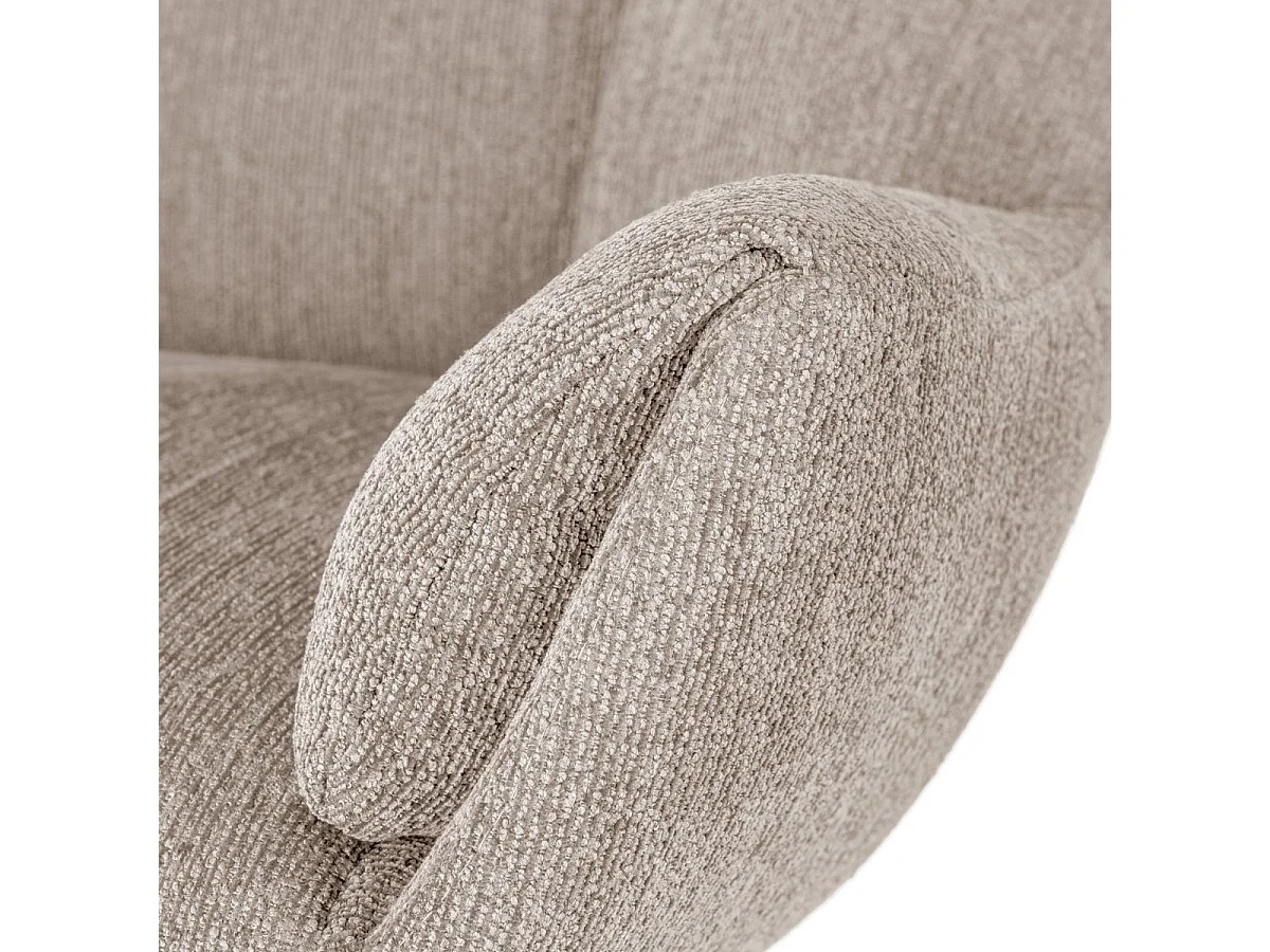 Fauteuil pivotant grand confort en tissu chenillé crème piètement métal laqué noir - LINETTE