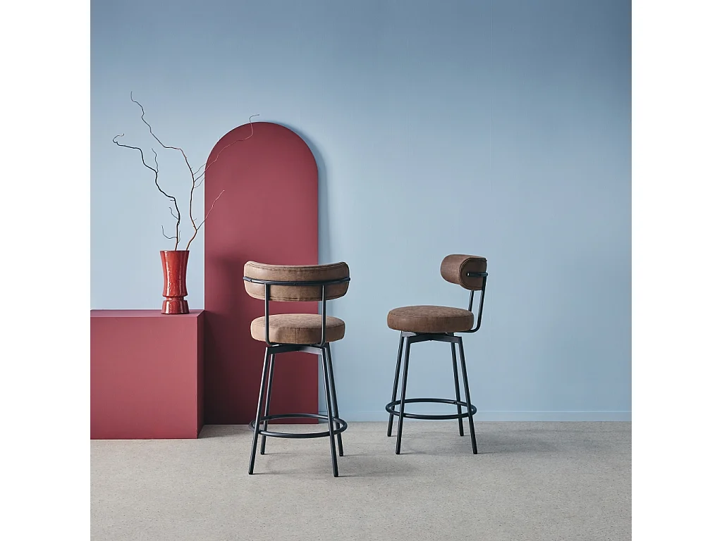 Set di 2 sgabelli da bar con seduta girevole in metallo e similpelle ,