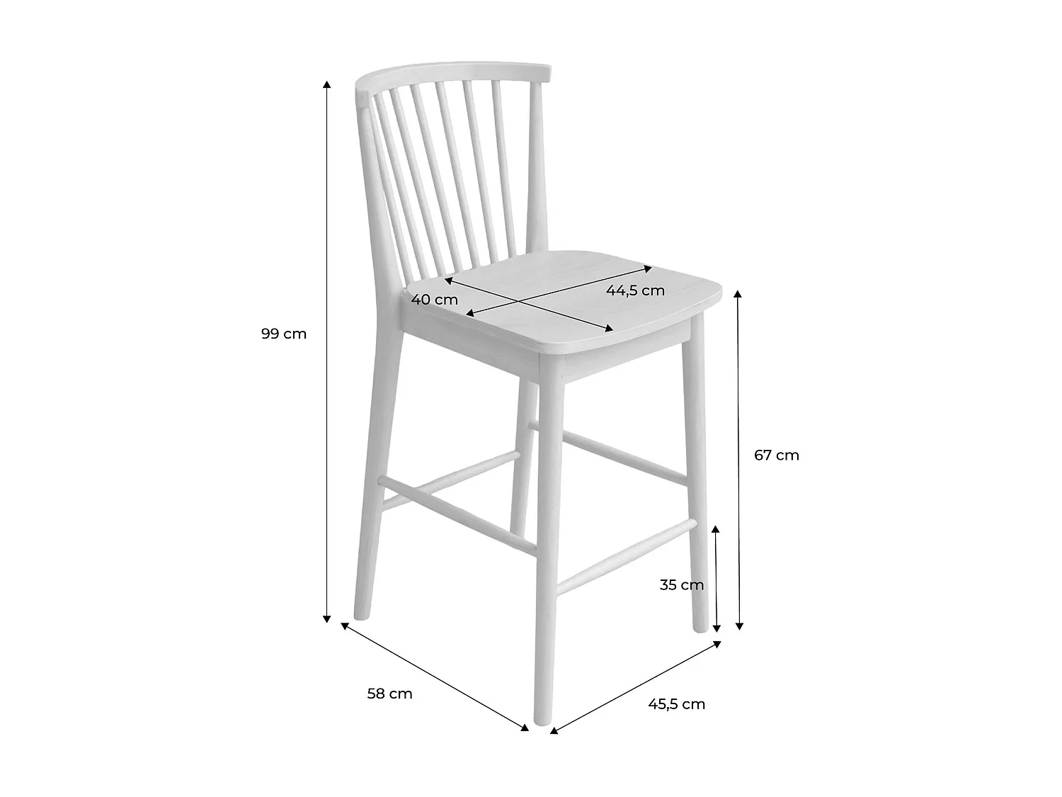 Taburete de bar con barrotes de madera de hevea, set de 2 nogal