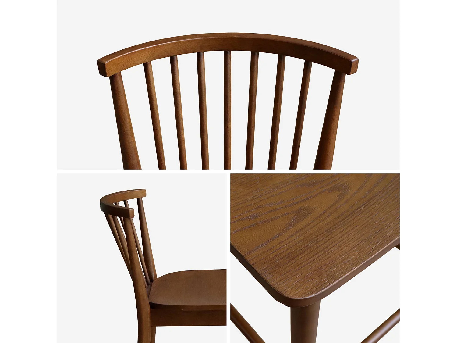 Taburete de bar con barrotes de madera de hevea, set de 2 nogal