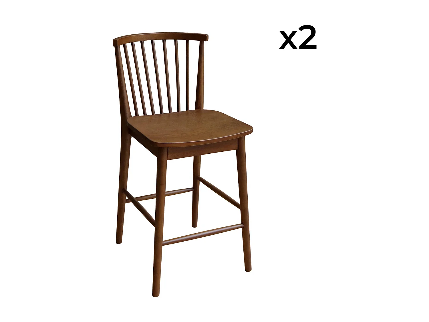 Taburete de bar con barrotes de madera de hevea, set de 2 nogal