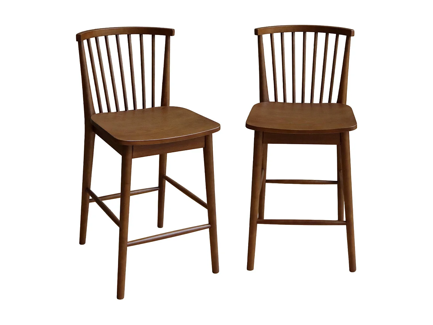 Taburete de bar con barrotes de madera de hevea, set de 2 nogal