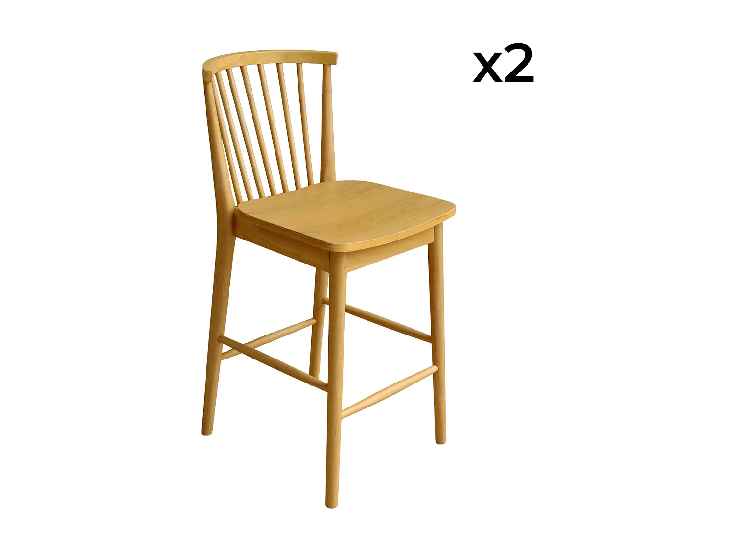 Set di 2 sgabelli da bar con barre di legno di hevea , marrone