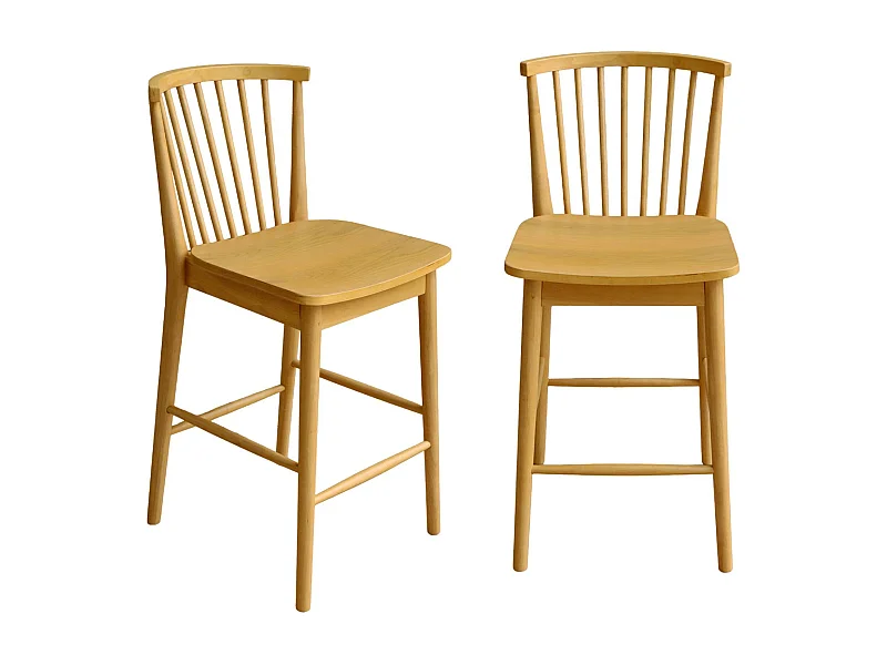 Taburete de bar con barrotes de madera de hevea, set de 2 natural